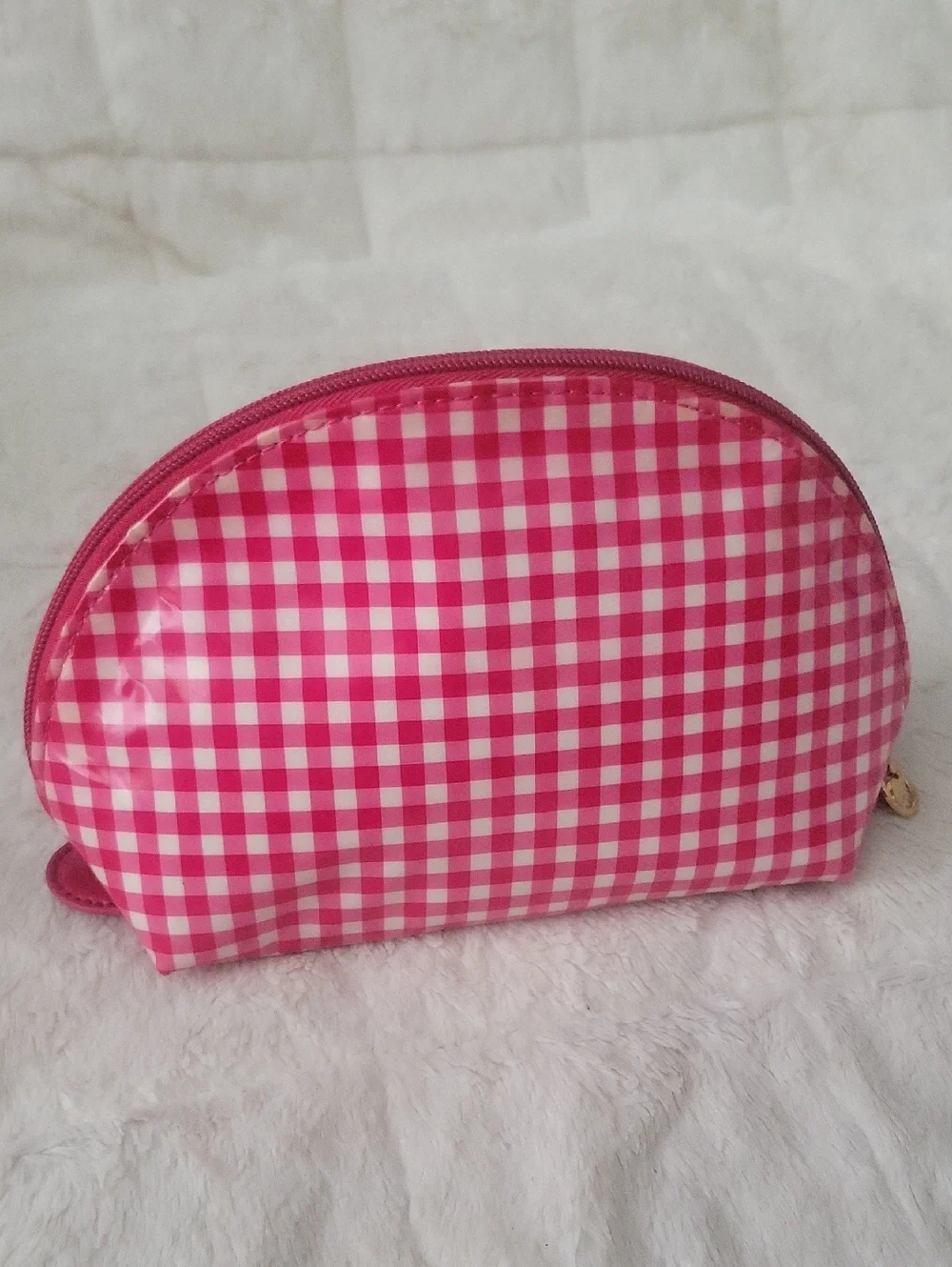 Pink Red-purple  Gingham Cosmetic Pouch Bag